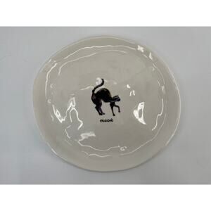 Vintage M Studio Rae Dunn Meow Black Cat Irregular Ceramic Shaped Plate 8"
